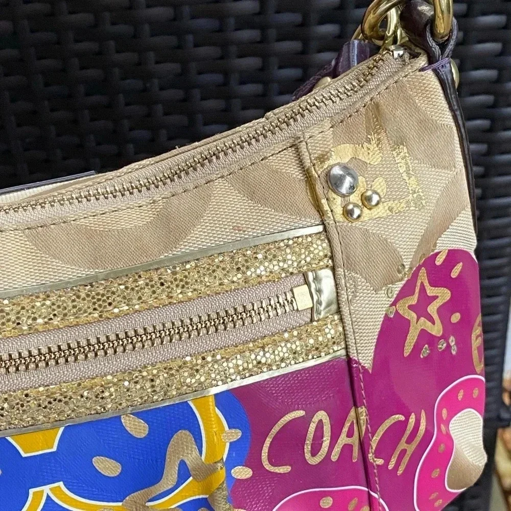 Coach Poppy Pop C CPLIQUE GROOVY SHOULDER BAG F15309 Multicolor Canvas/Leather